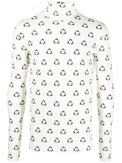 Botter Dolphin Print Nylon Turtleneck Top In White