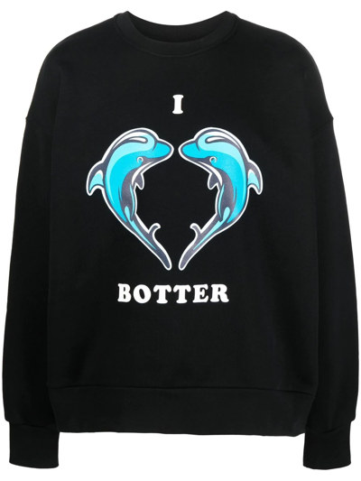 Botter Dolphin Print Cotton Crewneck Sweatshirt In Black