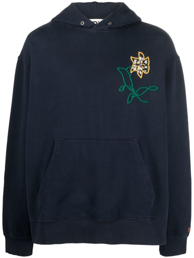 President's Embroidered-logo Long-sleeve Hoodie In Blue Navy