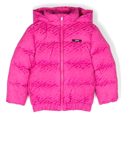 Versace Kids' Greca-print Puffer Jacket In Fuxia