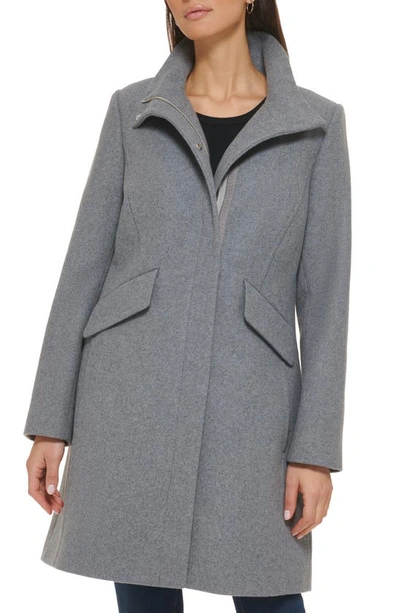Cole Haan Signature Wool Blend Melton Coat In Light Grey