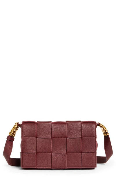 Bottega Veneta Cassette Intrecciato Plisse Leather Crossbody Bag In Barolo-gold