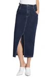 Wash Lab Denim Daily Slit Denim Midi Skirt In Dark Blue