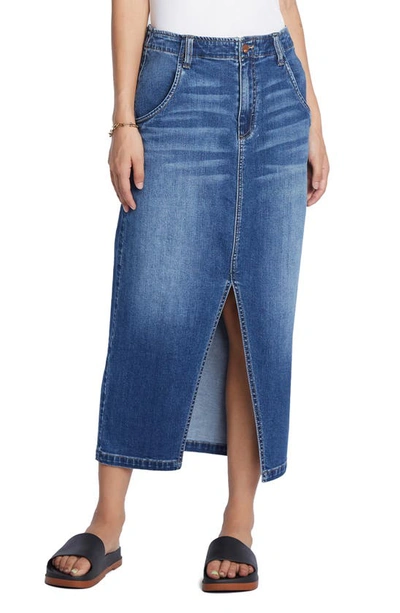 Wash Lab Denim Daily Slit Denim Midi Skirt In Washed Blue