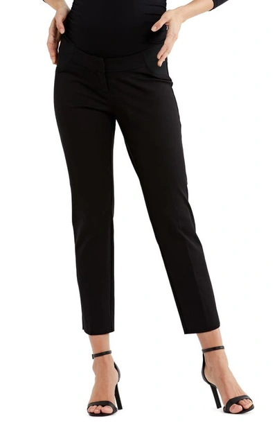 A Pea In The Pod Curie Maternity Side Panel Slim Cotton Blend Ankle Trousers In Black