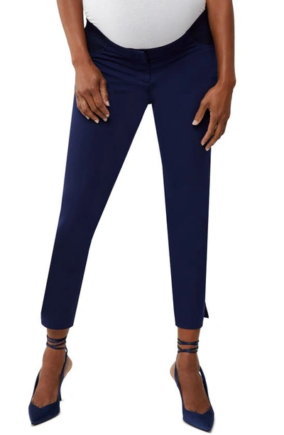 A Pea In The Pod Curie Maternity Side Panel Slim Cotton Blend Ankle Trousers In Navy