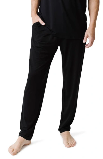 Cozy Earth Tie Waist Stretch Knit Pyjama Trousers In Black