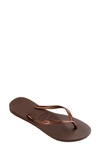 Havaianas Slim Flip Flops In Dark Brown Metallic