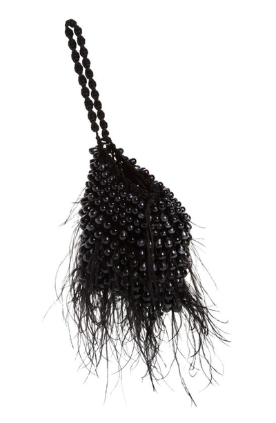 Cult Gaia Dory Ostrich Feather Beaded Wristlet In Black