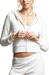 Juicy Couture Bling Crop Recycled Polyester Blend Velour Hoodie In Pebble