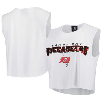 Cuce White Tampa Bay Buccaneers Sequin Tri-blend Cropped Tank Top