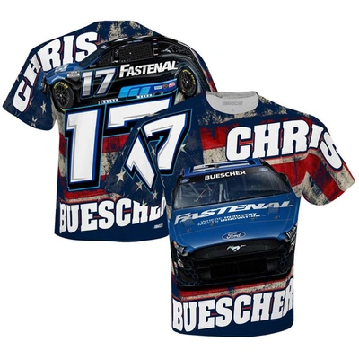 Checkered Flag White Chris Buescher Fastenal Sublimated Patriotic Total Print T-shirt