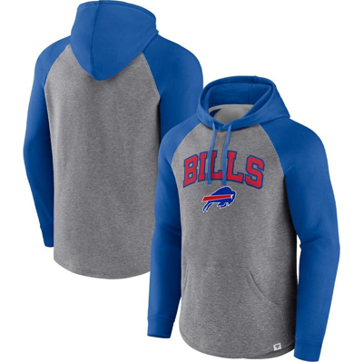 Fanatics Men's  Heathered Gray And Royal Buffalo Bills By Design Raglan Pullover Hoodie In Heathered Gray,royal