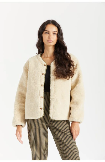Brixton Reversible Faux Shearling Quilted Jacket In Military Olive