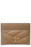 Tory Burch Kira Chevron Card Case In Sandpiper/rolled Gold