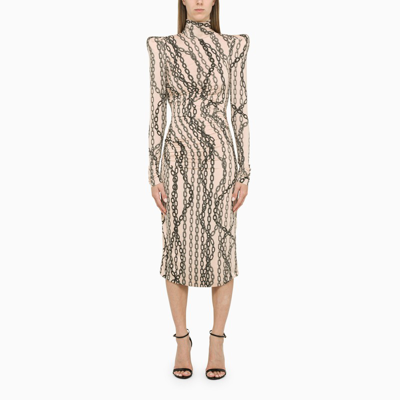 Philosophy Draped And Printed Nude Dress In Beige