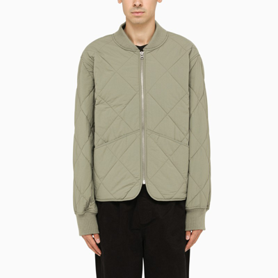 Stussy Olive Green Quilted Nylon Bomber Jacket