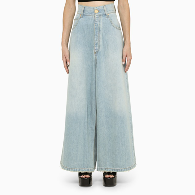 Balmain Wide Blue Cotton Denim Jeans In Light Blue