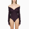 The Andamane Kendall Off The Shoulder Lycra Bodysuit In Purple