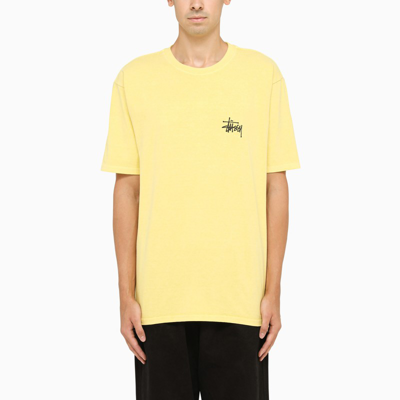 Stussy Yellow Crew-neck T-shirt With Logo