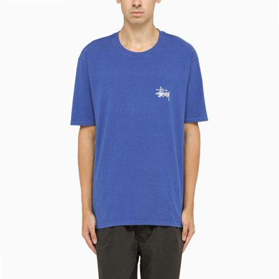 Stussy Blue Crew-neck T-shirt With Logo In Light Blue