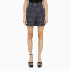 Balmain Cotton Blend Tweed Denim Mini Shorts In Blue