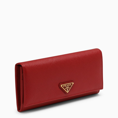 Prada Large Wallet In Red Saffiano