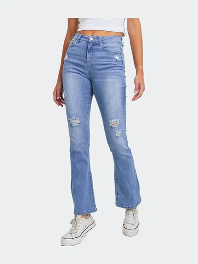 Enjean High Waisted Slim Bootcut Jeans In Blue