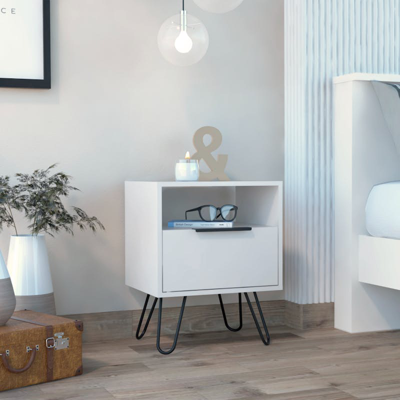 Fm Furniture Vienna Nightstand, Two Shelves, Single Door Drawer In White