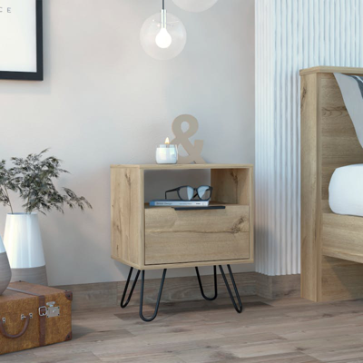Fm Furniture Vienna Nightstand, Two Shelves, Single Door Drawer In Brown