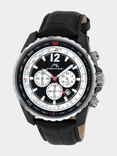 Porsamo Bleu Martin Chronograph Croc Embossed Leather Strap Watch, 46mm In Black