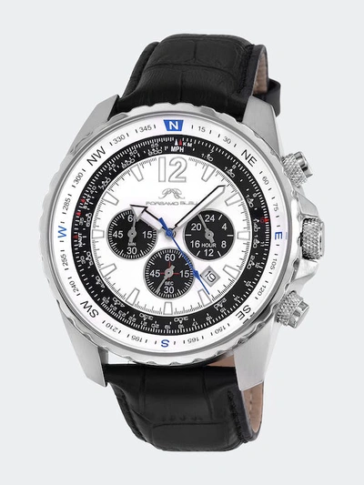 Porsamo Bleu Martin Chronograph Leather Strap Watch, 46mm In Black