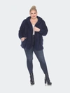 White Mark Plus Size Plush Hooded Cardigan Jacket With Pockets In Navy