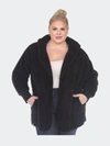White Mark Ps Plush Hooded Cardigan With Pockets In Black