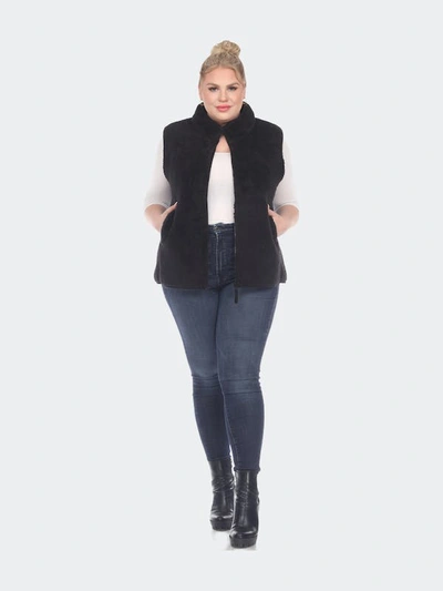 White Mark Plus Size Women's Zip Up Sherpa Vest Jacket In Black