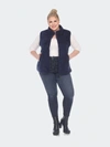 White Mark Plus Size Women's Zip Up Sherpa Vest Jacket In Blue