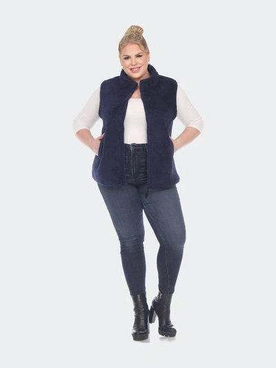 White Mark Plus Size Women's Zip Up Sherpa Vest Jacket In Navy