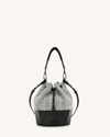 Transience Irl Drawstring Bucket Crossbody Bag In Check Mate Cotton