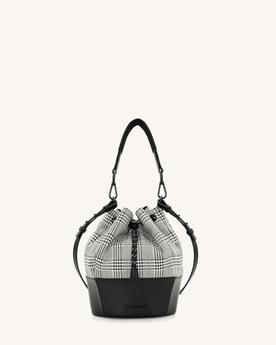 Transience Irl Drawstring Bucket Crossbody Bag In Check Mate Cotton