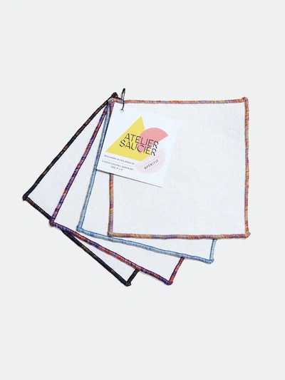 Atelier Saucier Rainbow Sky Cocktail Napkins, Set Of 4 In White