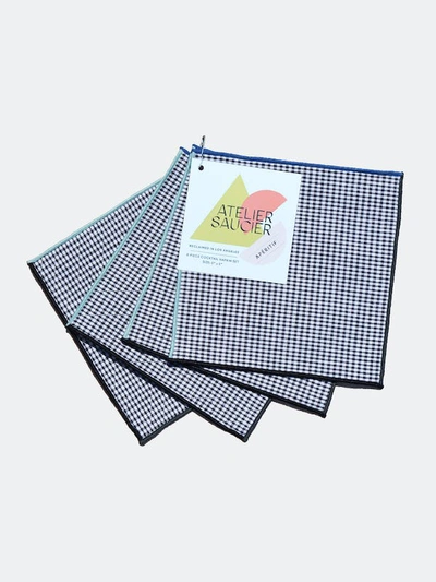 Atelier Saucier Retro Gingham Cocktail Napkins, Set Of 4 In Black