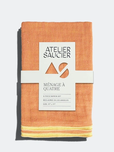 Atelier Saucier Creamsickle Linen Napkins, Set Of 4 In Orange