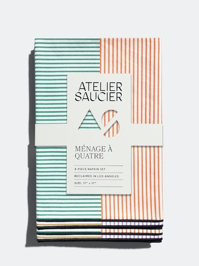 Atelier Saucier Marfa Stripe Napkins, Set Of 4 In Green