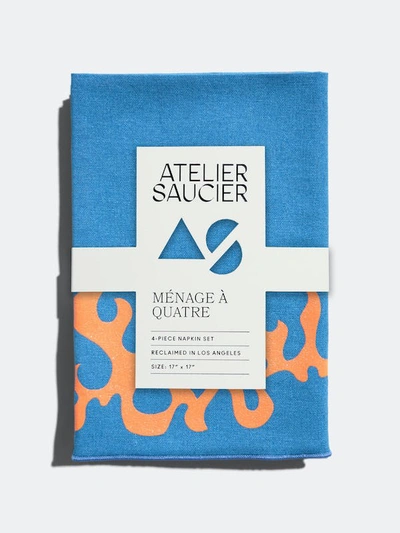Atelier Saucier The Fuego Napkins, Set Of 4 In Blue