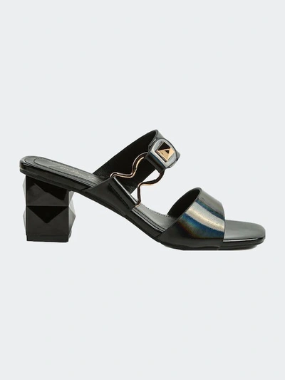 London Rag Hookup Geometric Cut Block Heel Slides Sandals In Black