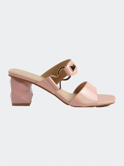 London Rag Hookup Geometric Cut Block Heel Slides Sandals In Pink