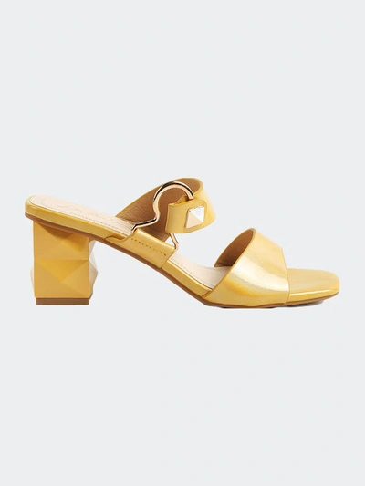 London Rag Hookup Geometric Cut Block Heel Slides Sandals In Yellow