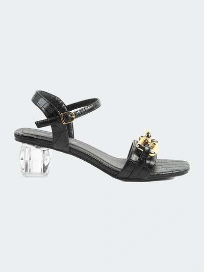 London Rag Icicle Clear Low Heel Chain Sandals In Black