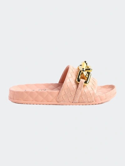 London Rag Miami Shot Bling Chain Strap Woven Slip On Flats In Pink