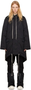 Rick Owens Drkshdw Black Fishtail Coat In 09 Black
